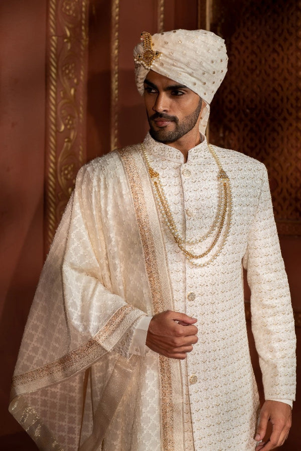 Ivory Golden Leaf Sherwani