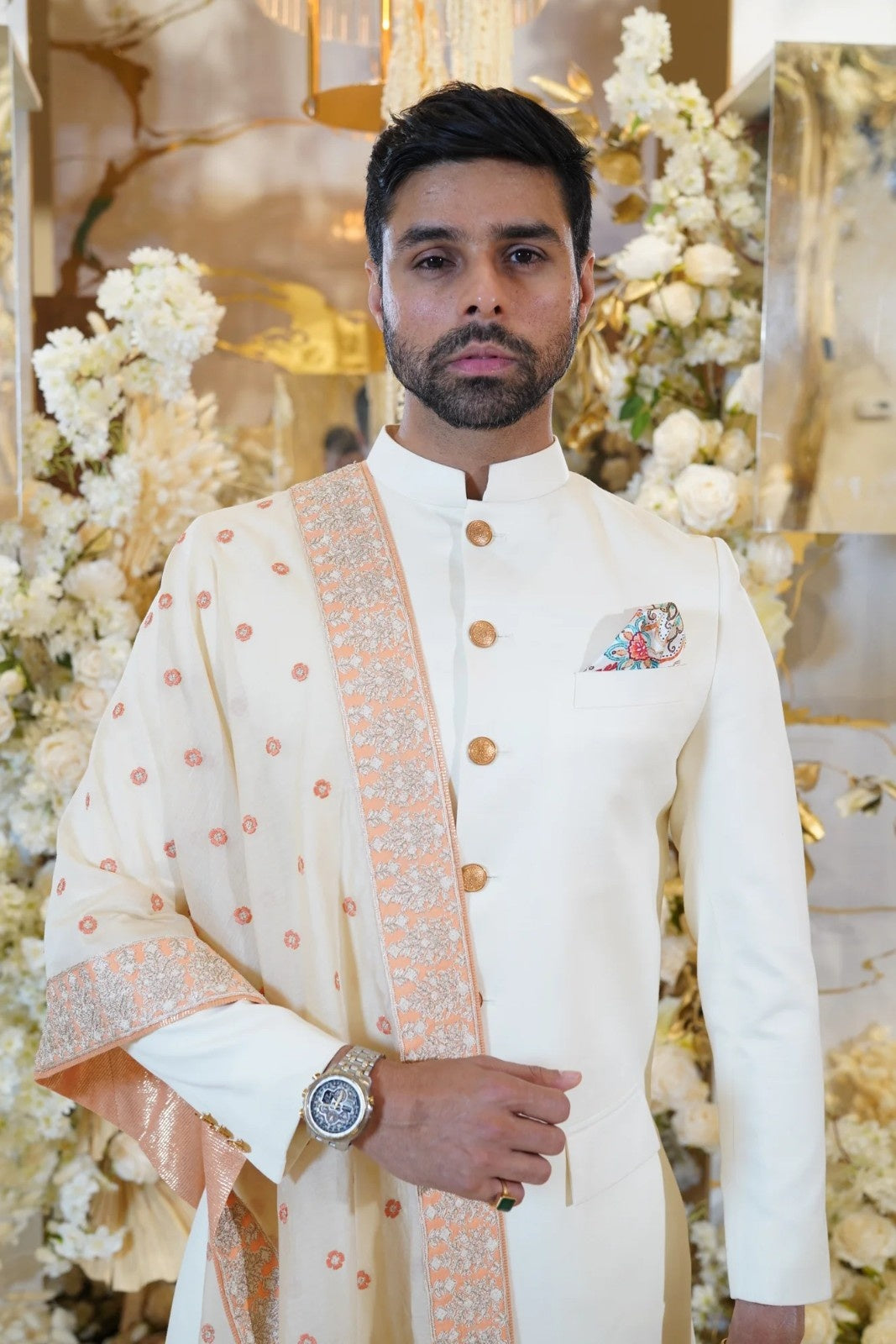 Cream Achkan for Men