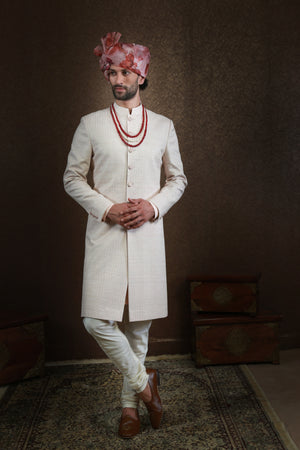 Ivory Sherwani with Garden Shawl