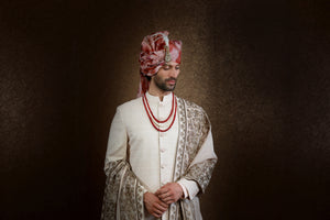 Ivory Sherwani with Garden Shawl