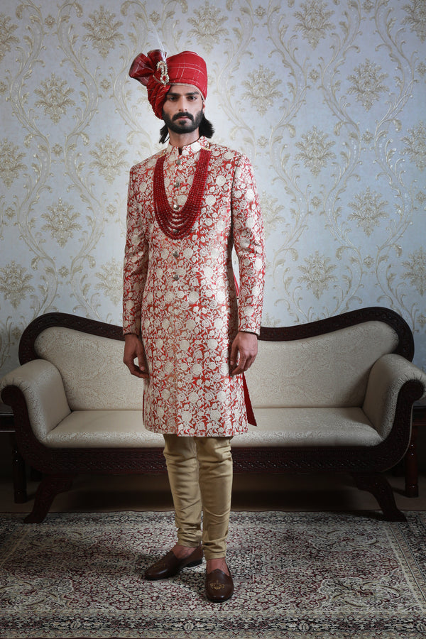 Red Sonmarg Sherwani