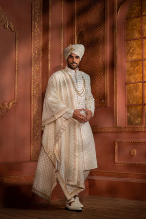 Ivory Golden Leaf Sherwani