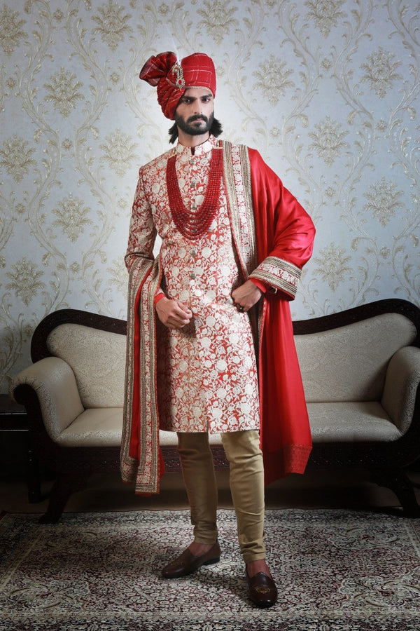 Red Sonmarg Sherwani