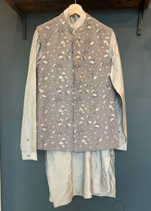 Grey Floral Vest + Kurta