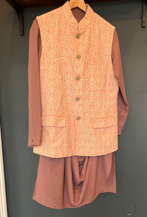 Peach Tree Vest + Drapped Kurta