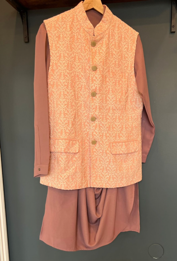 Peach Tree Vest + Drapped Kurta