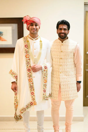 Ivory Radiance Sherwani with Spectrum Shawl