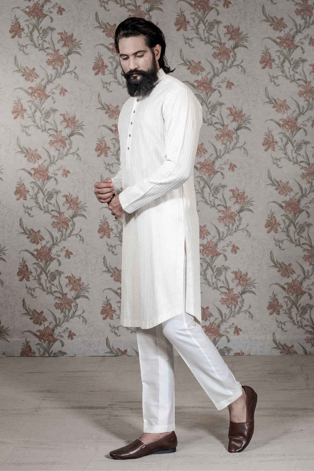 Super Texture White Kurta Set