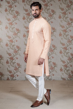 Peach Chikan Kurta