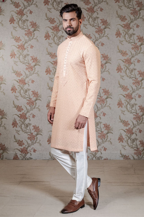 Peach Chikan Kurta