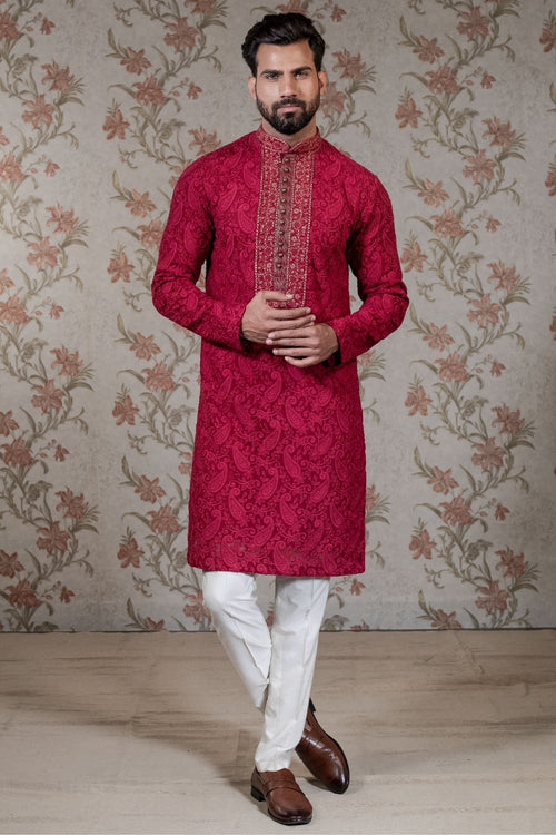 Red Chikan Kurta