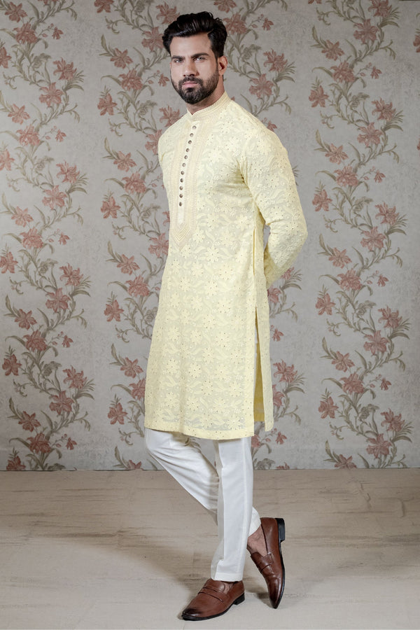 Yellow Chikan Kurta