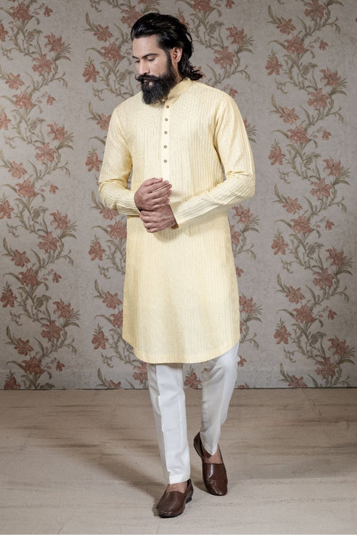 Light Yellow Super Texture Kurta Set