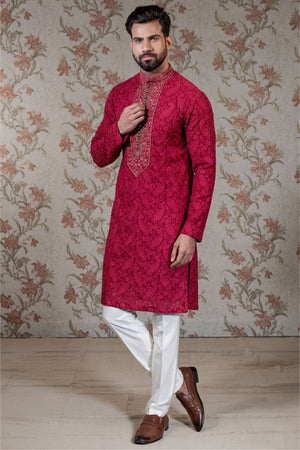 Red Chikan Kurta