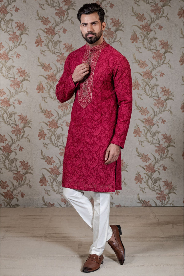 Red Chikan Kurta