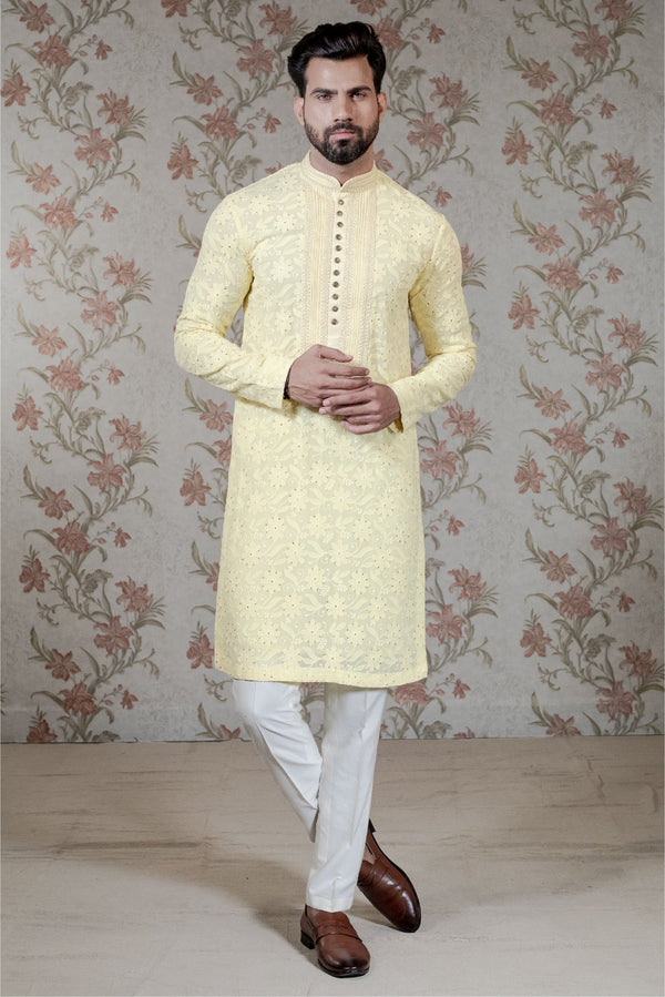 Yellow Chikan Kurta