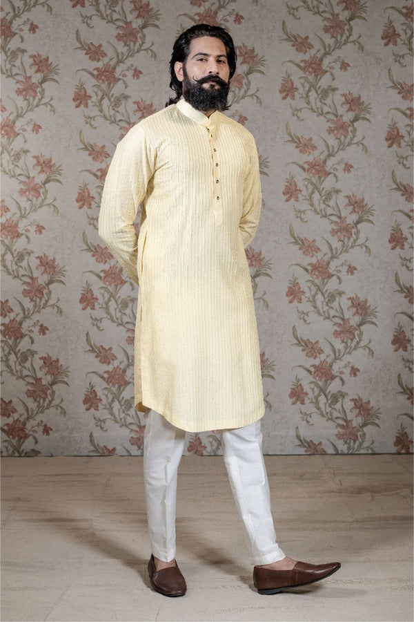 Light Yellow Super Texture Kurta Set