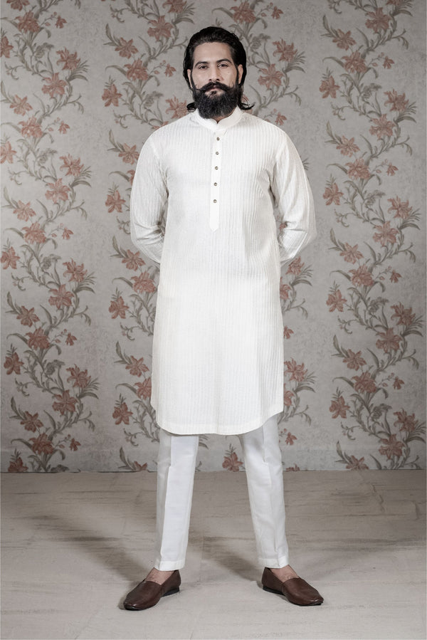 Super Texture White Kurta Set