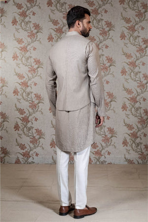 Pintuck Kurta & Beige Vest Set