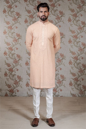 Peach Chikan Kurta