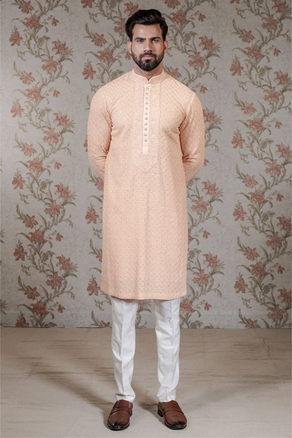 Peach Chikan Kurta