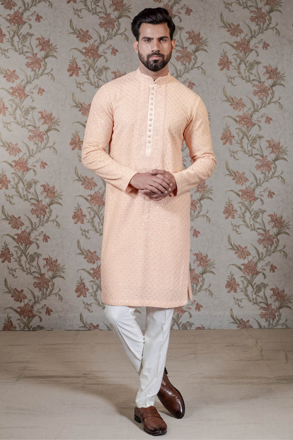 Peach Chikan Kurta