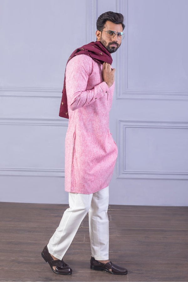 Pink Suede Embroidered Vest Set