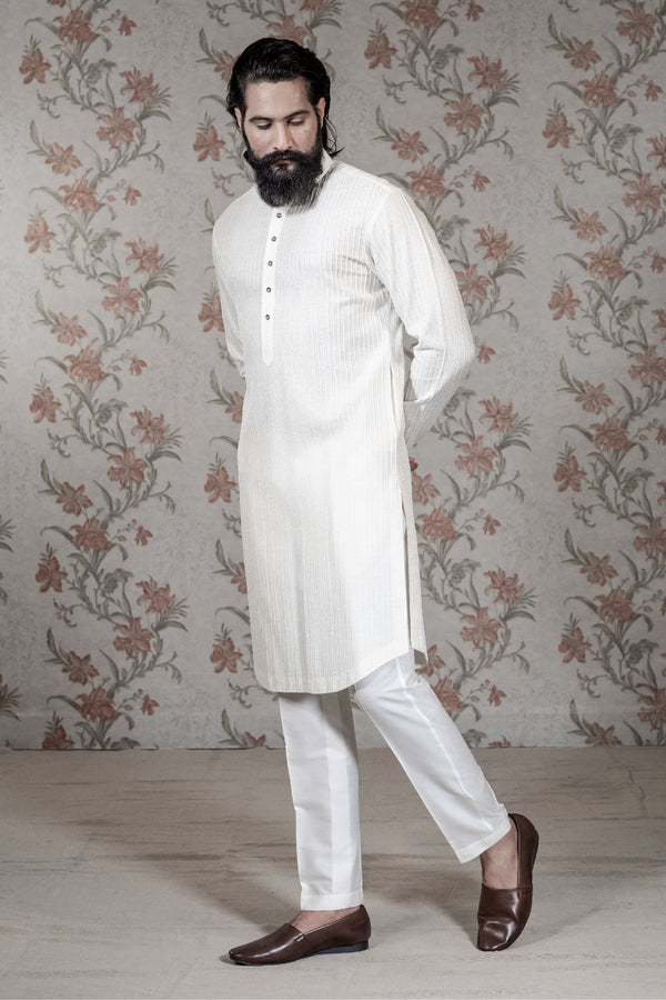 Super Texture White Kurta Set