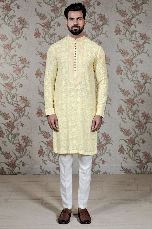 Yellow Chikan Kurta