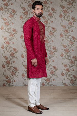 Red Chikan Kurta