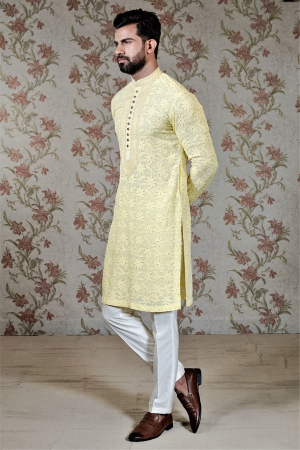 Yellow Chikan Kurta