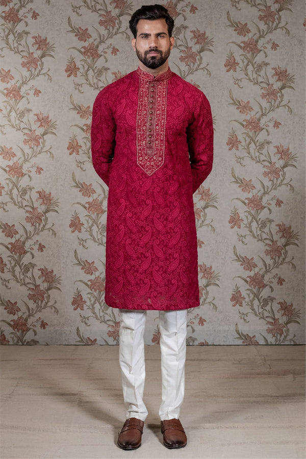 Red Chikan Kurta