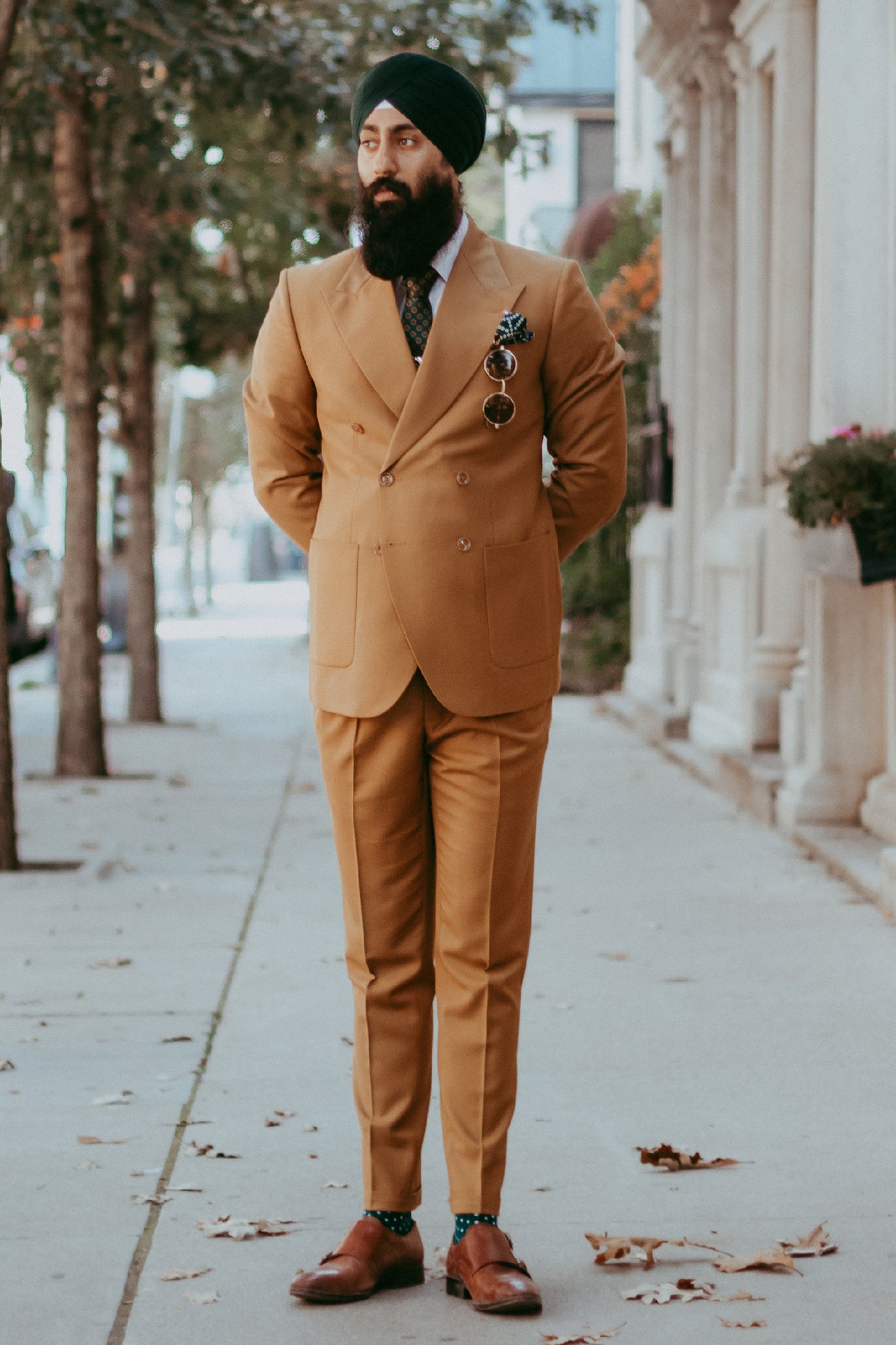 Dark Yellow Double Breasted Suit For Men
