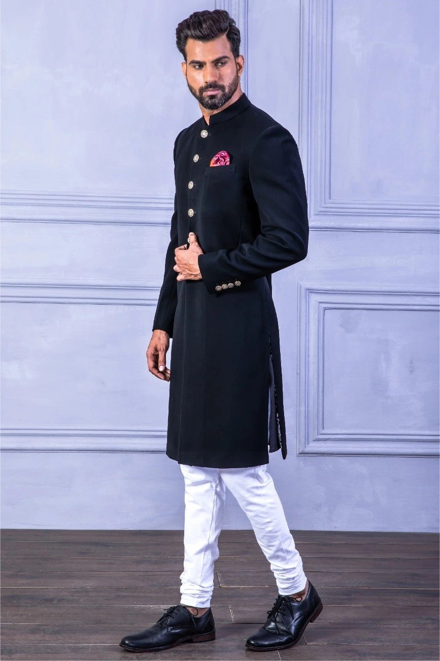 Black Achkan Sherwani for Men