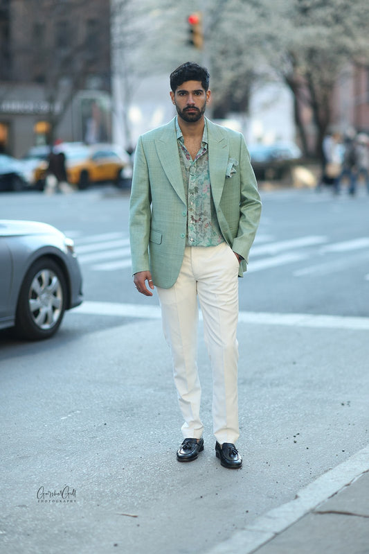 Green Double Matka Silk Jacket & Trousers