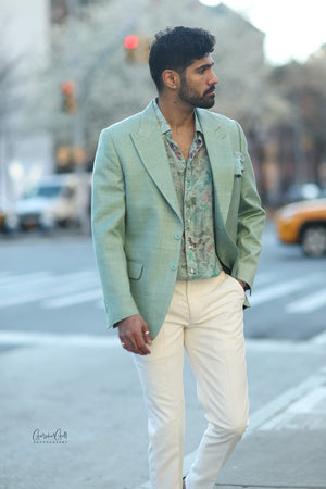 Green Double Matka Silk Jacket & Trousers