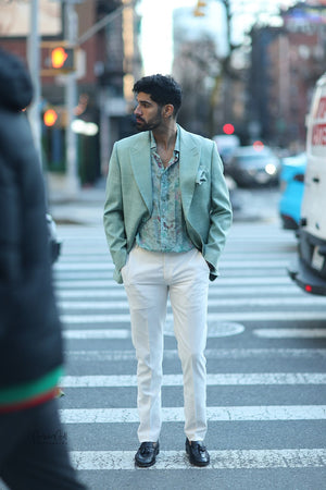 Green Double Matka Silk Jacket & Trousers