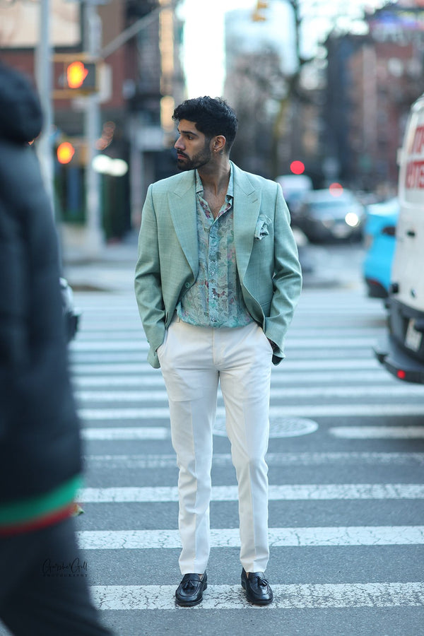 Green Double Matka Silk Jacket & Trousers