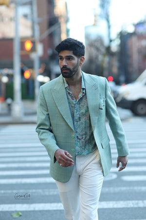 Green Double Matka Silk Jacket & Trousers