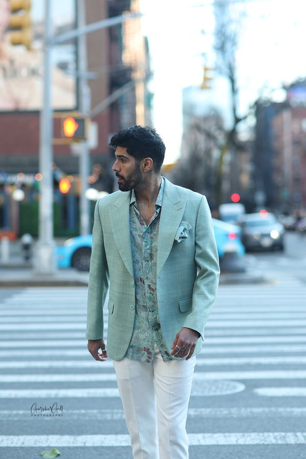 Green Double Matka Silk Jacket & Trousers