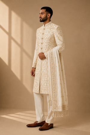 A Maze Sherwani ivory three-quarter view