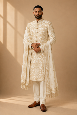 A Maze Sherwani ivory front view