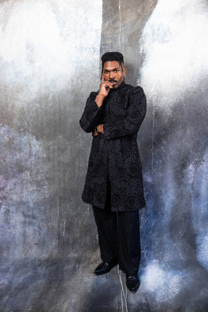 Black Bloom Royale Sherwani