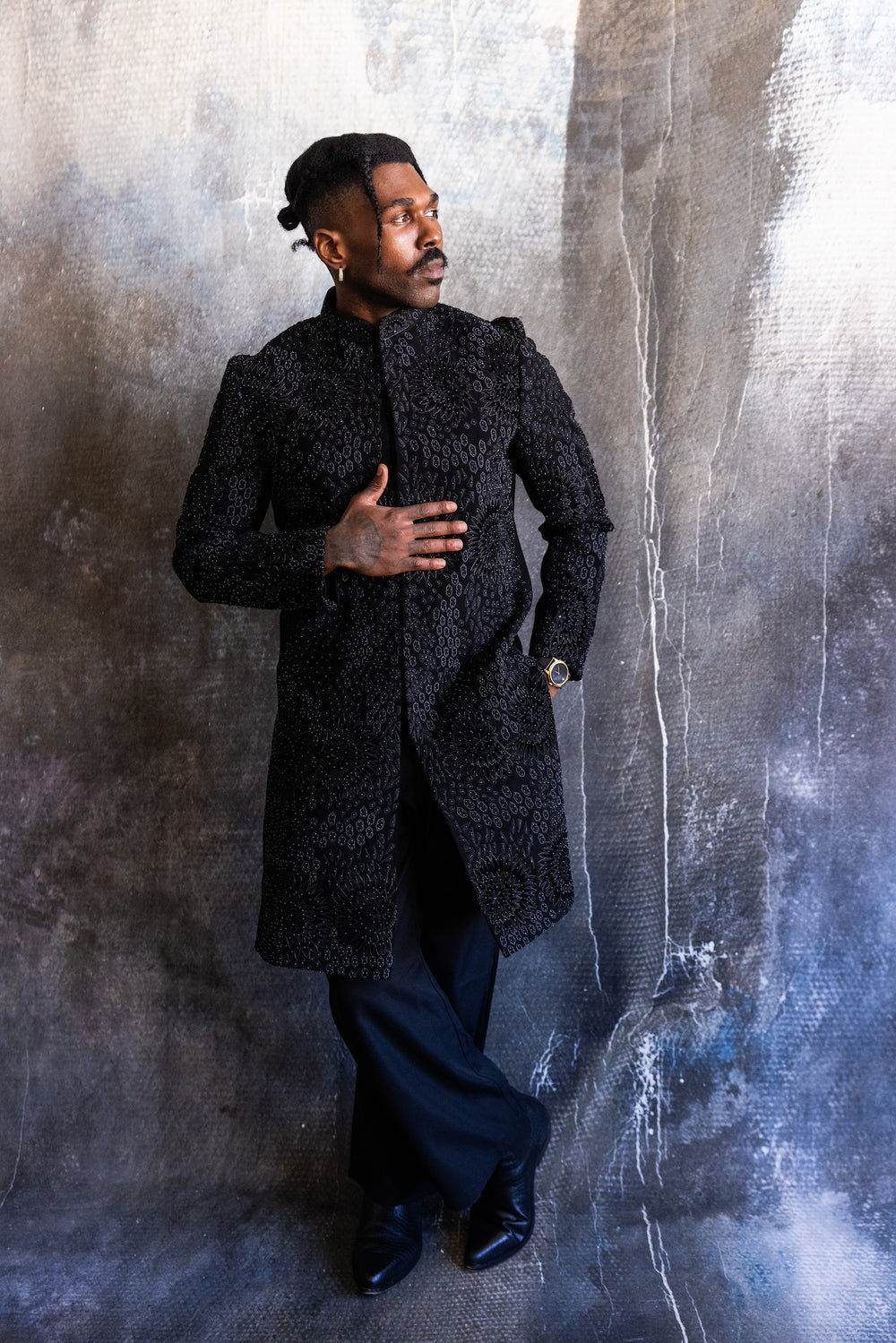 Black Bloom Royale Sherwani