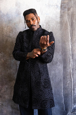 Black Bloom Royale Sherwani