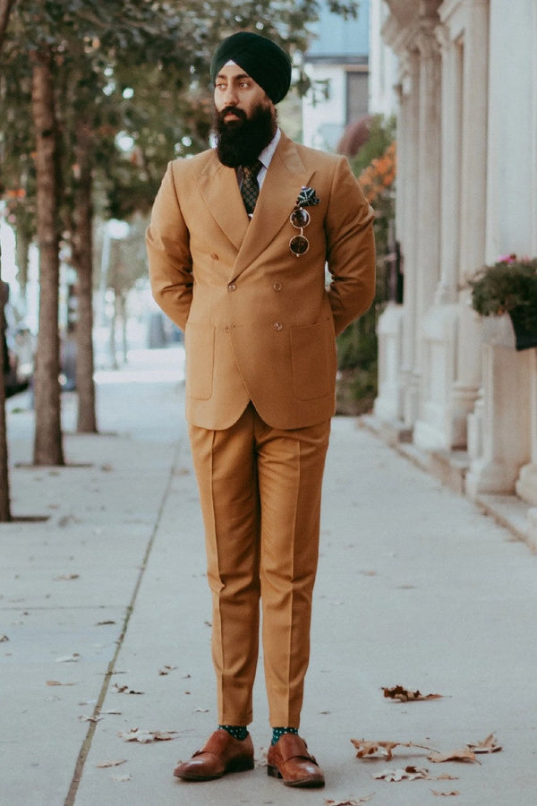 Dark Yellow Double Breasted Suit