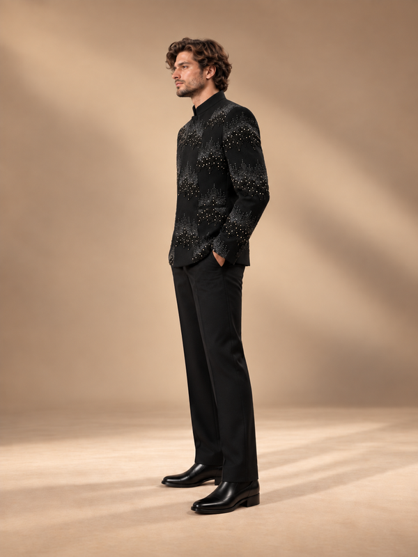Black Graph Indowestern Set profile view