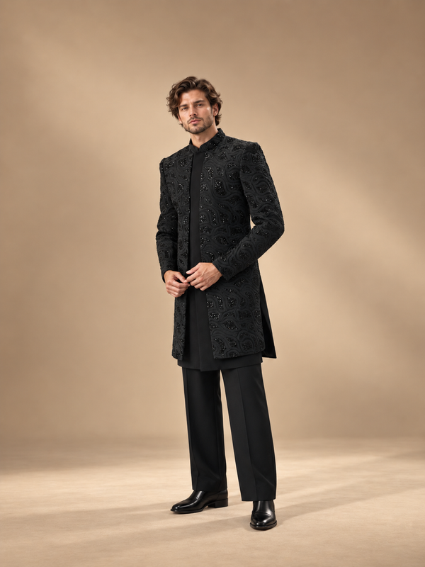 Black Wine Indowestern Set additional view