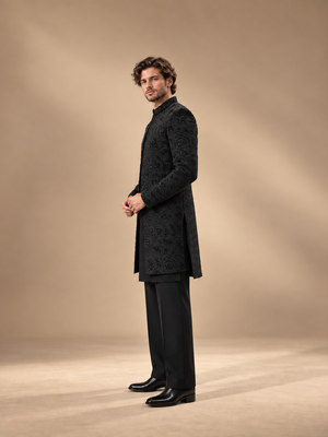 Black Wine Indowestern Set three-quarter view