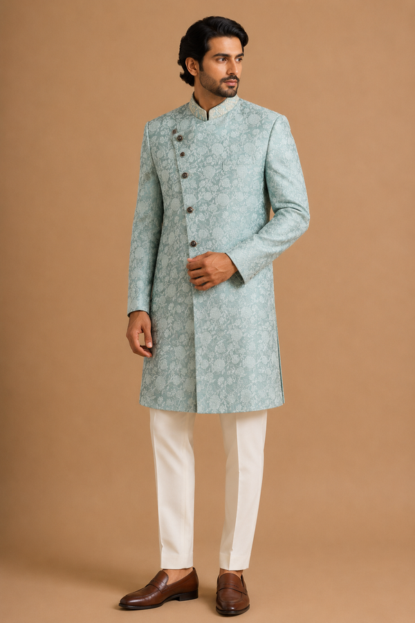 Blue Floral Sherwani
